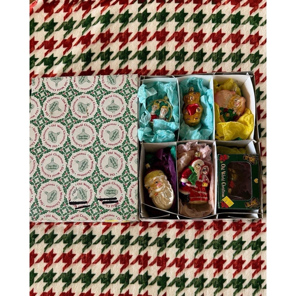 VTG 2001 Old World Christmas Glass Ornaments Lot 6 Santa Bear Angel Retired Box